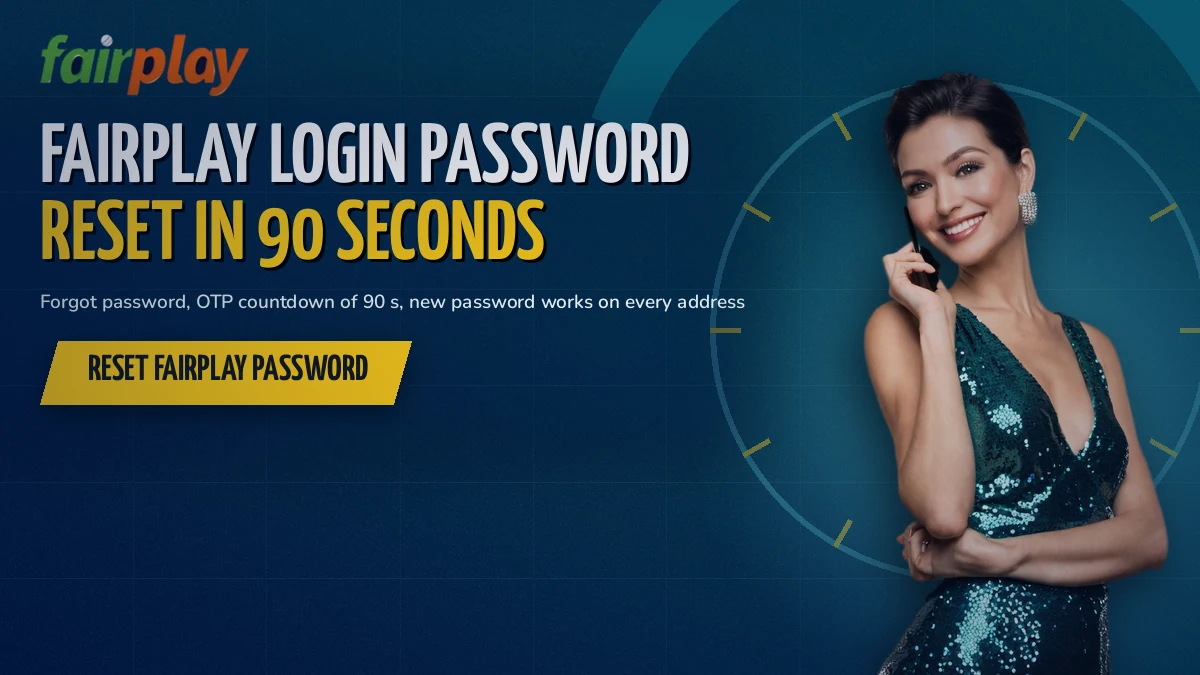 Smiling player holding a phone that shows the FairPlay forgot password screen with a 90 second OTP countdown