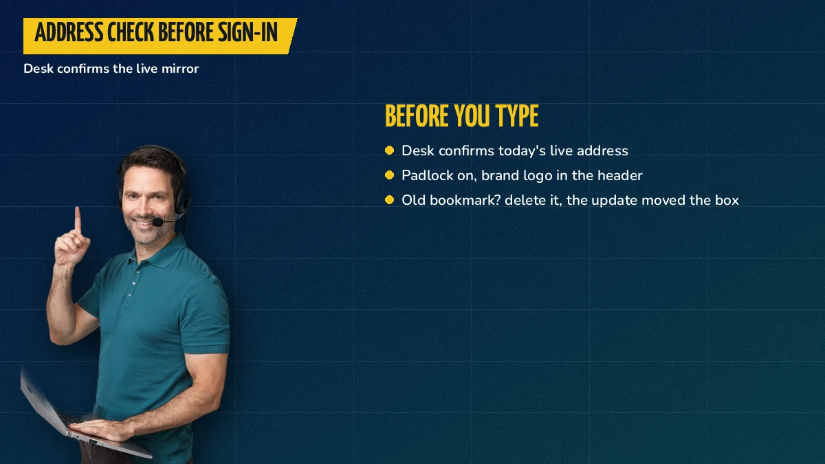 Support agent with a headset checking a FairPlay address on a laptop before a member signs in