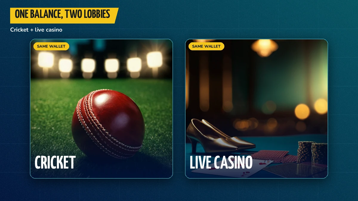 Cricket and live casino tiles reachable from one FairPlay balance after the personal sign-in