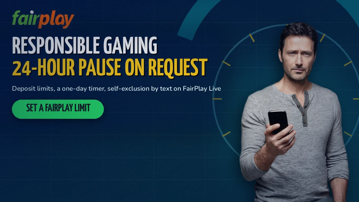 Adult cricket fan pausing a phone bet slip while a timer counts down a full day on the FairPlay exchange